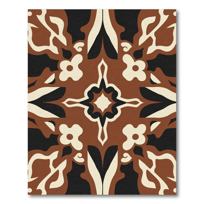Earthy Brown Cream Black Floral Swirl Rug