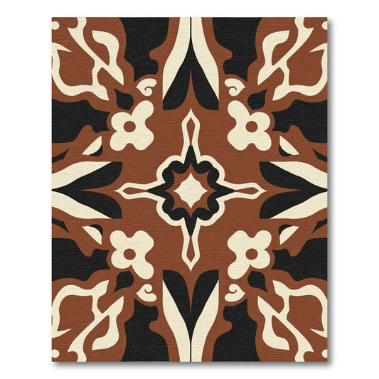 Earthy Brown Cream Black Floral Swirl Rug