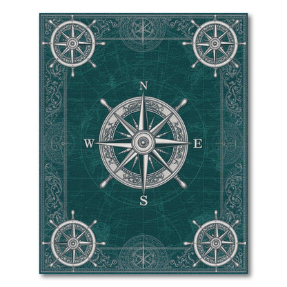 Vintage Nautical Compass Teal Area Rug