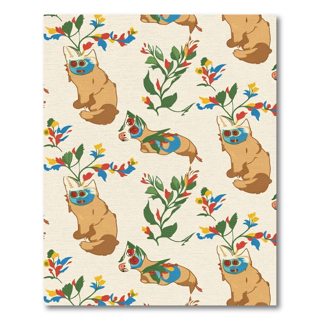 Whimsical Tan Animals Colorful Floral Accents Rug