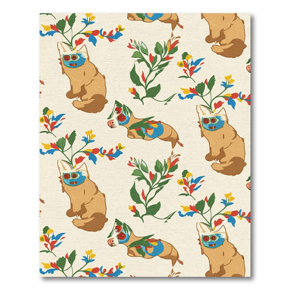 Whimsical Tan Animals Colorful Floral Accents Rug