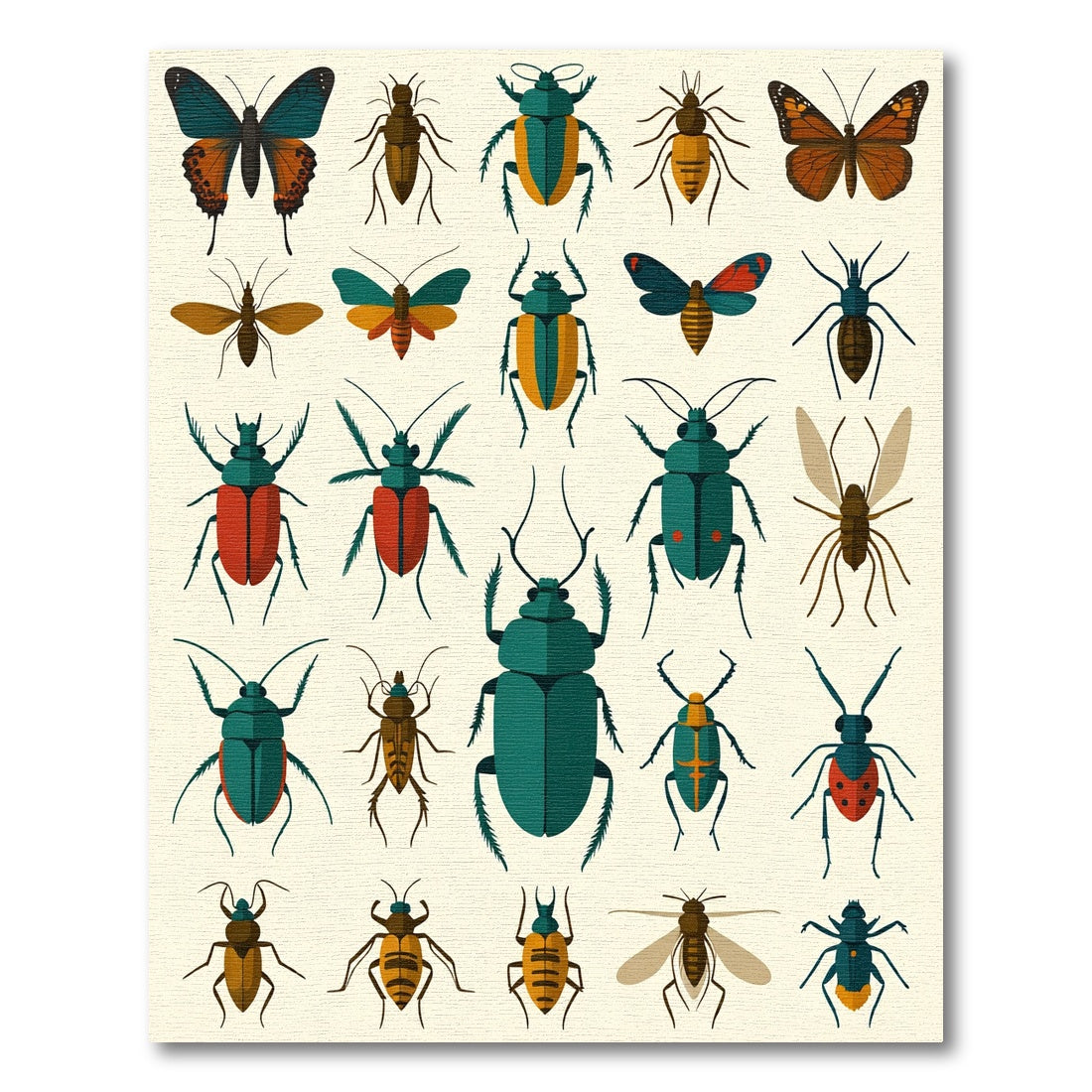 Teal Orange Insect Collection Art Rug