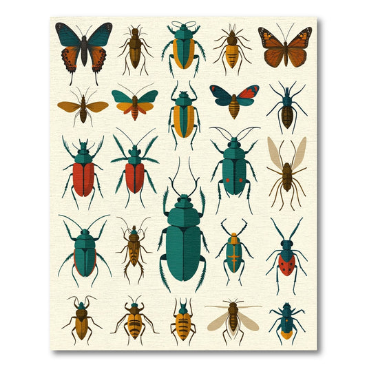 Teal Orange Insect Collection Art Rug