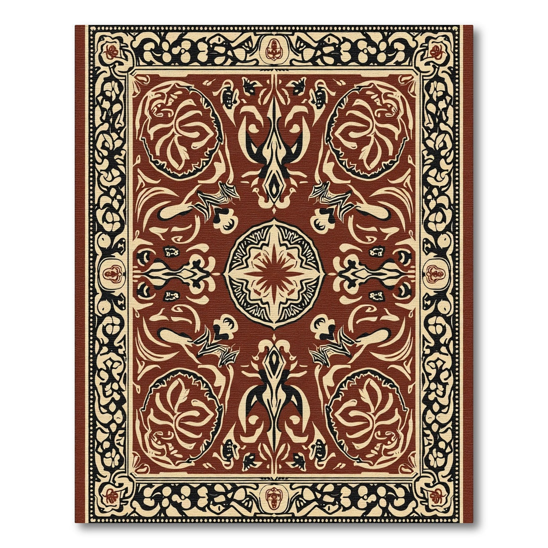 Deep Red Floral Medallion Border Rug