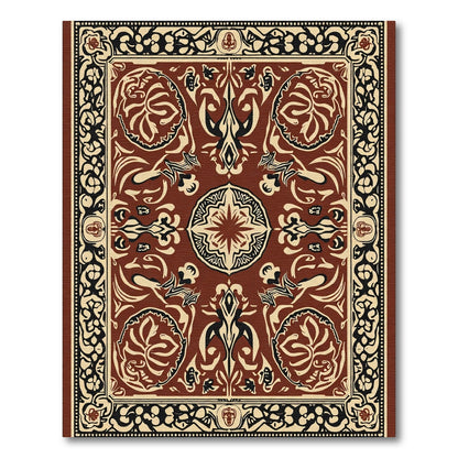 Deep Red Floral Medallion Border Rug