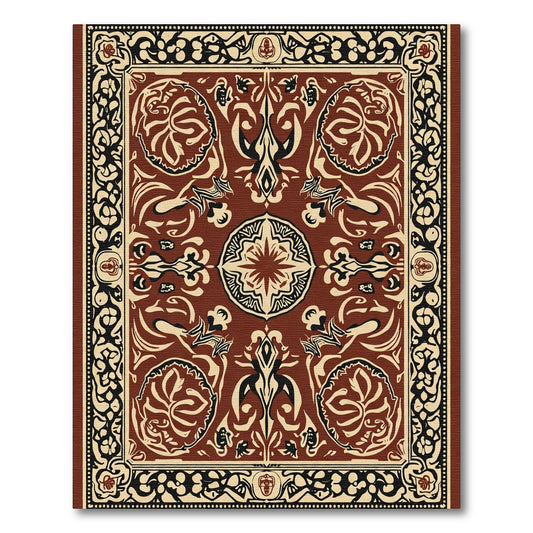 Deep Red Floral Medallion Border Rug