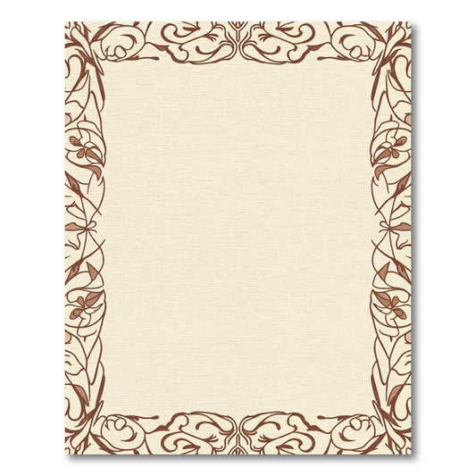 Vintage Brown Floral Vine Border Rug