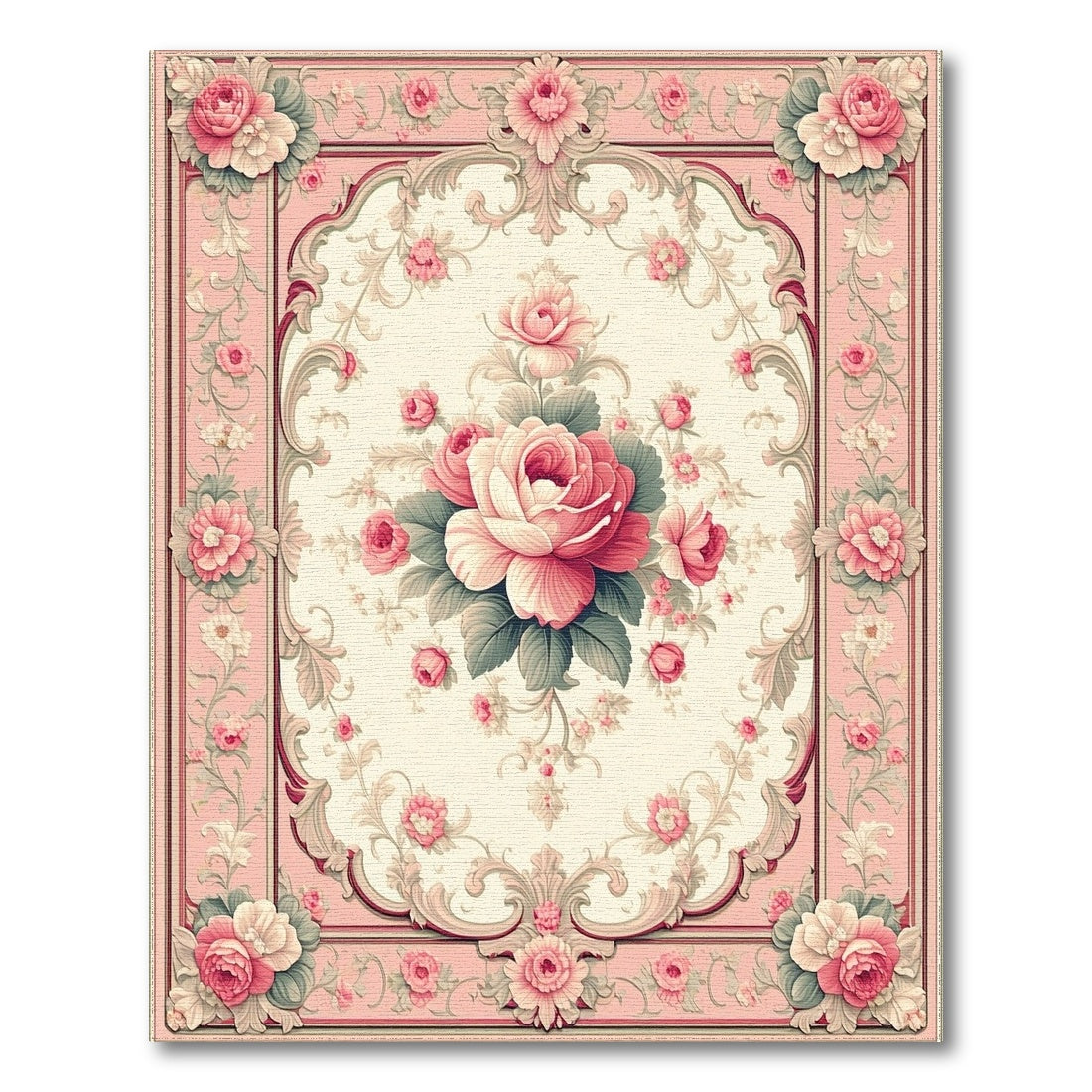 Pink Rose Floral Vintage Area Rug