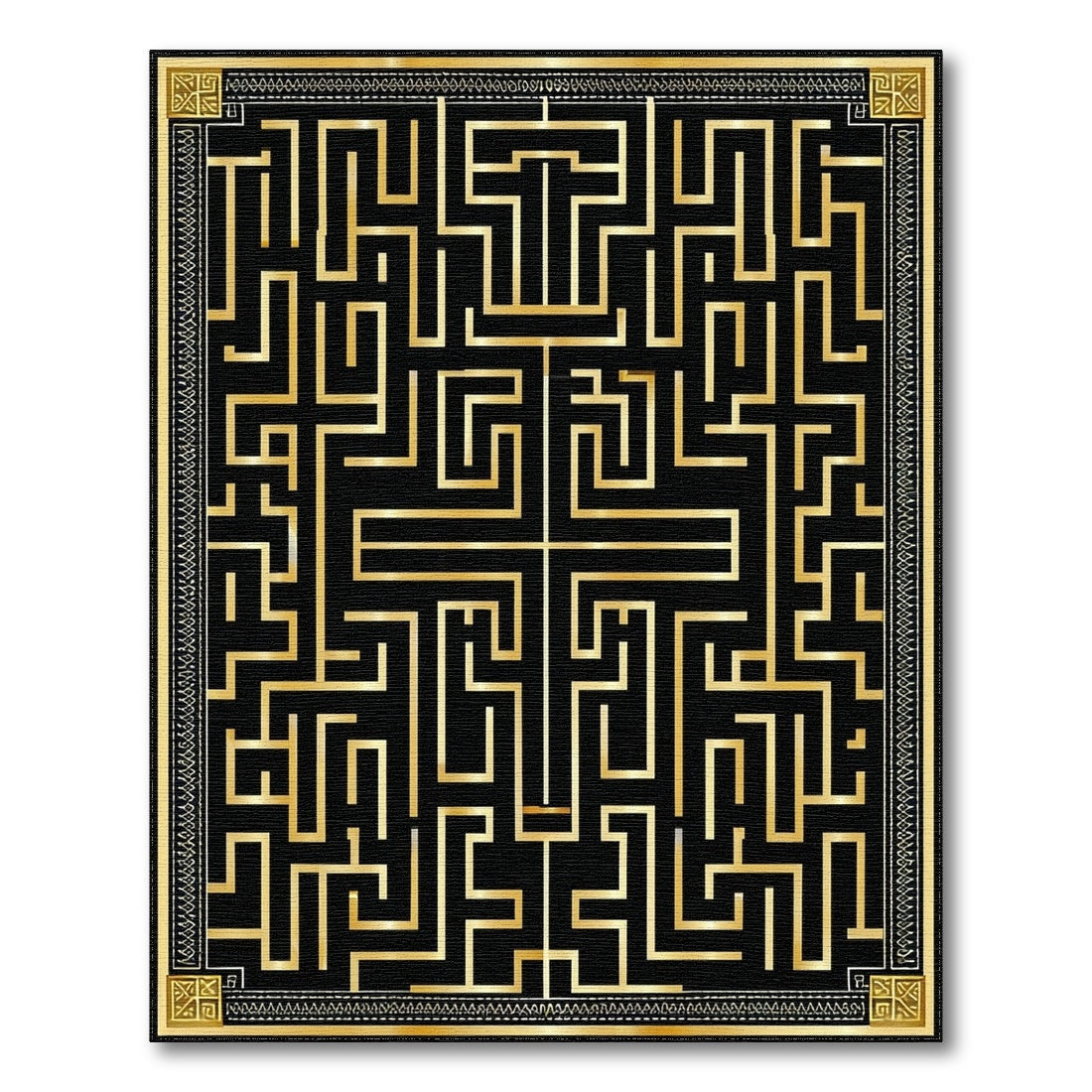 Gold and Silver Black Gold Geometric Maze Area Rug
