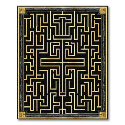 Gold and Silver Black Gold Geometric Maze Area Rug