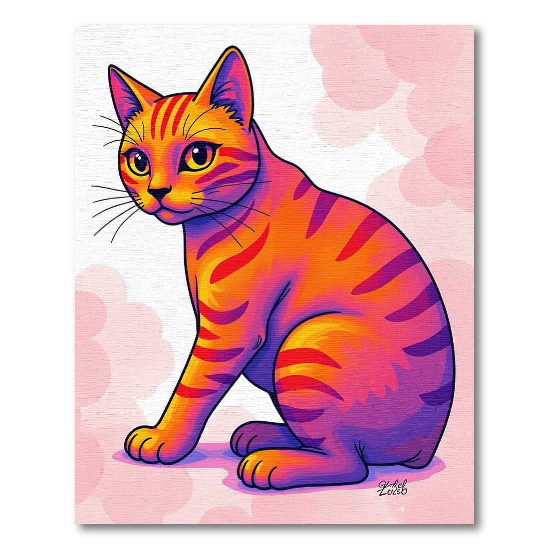 Vibrant Orange Cat Whimsical Stripes Rug