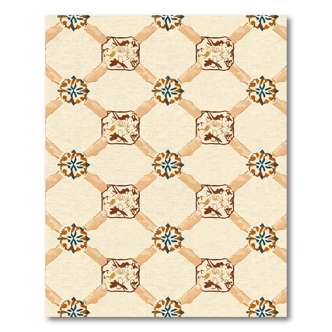Terracotta Lattice Floral Medallion Rug