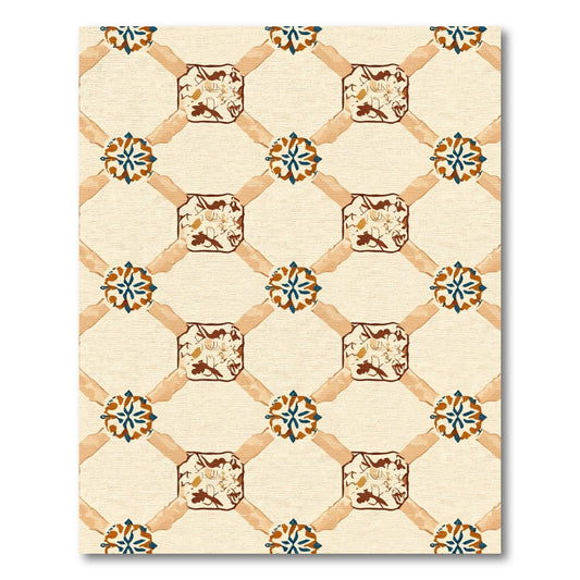 Terracotta Lattice Floral Medallion Rug