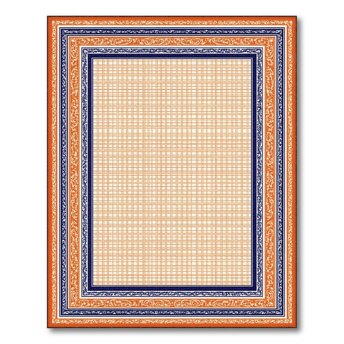 Orange Scroll Border Geometric Area Rug