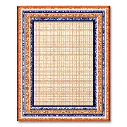 Orange Scroll Border Geometric Area Rug