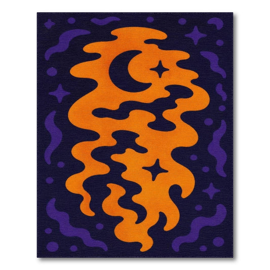 Celestial Orange Moon Abstract Area Rug