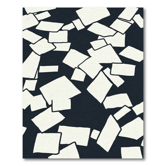 Midnight White Abstract Block Rug