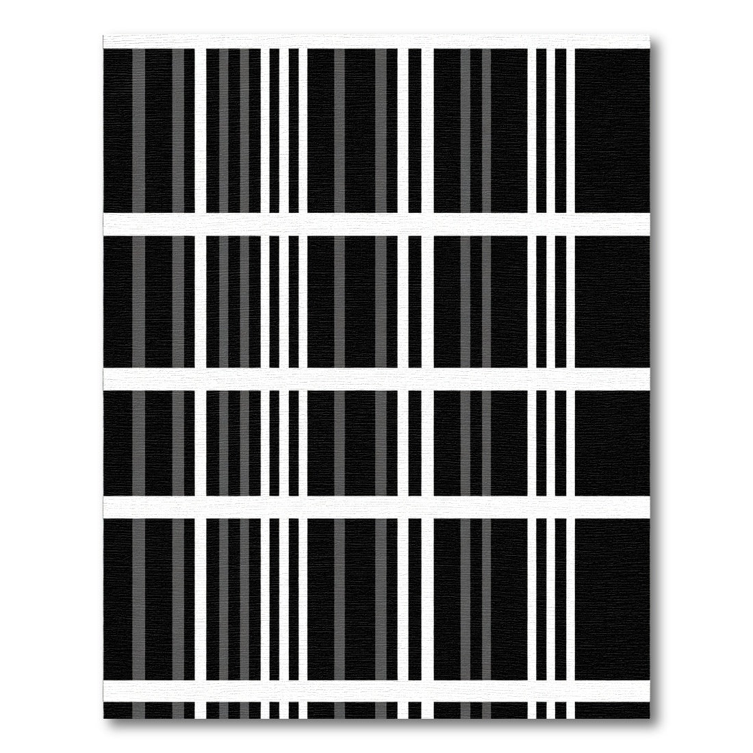 Black Gray White Vertical Stripe Grid Rug