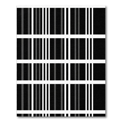 Black Gray White Vertical Stripe Grid Rug