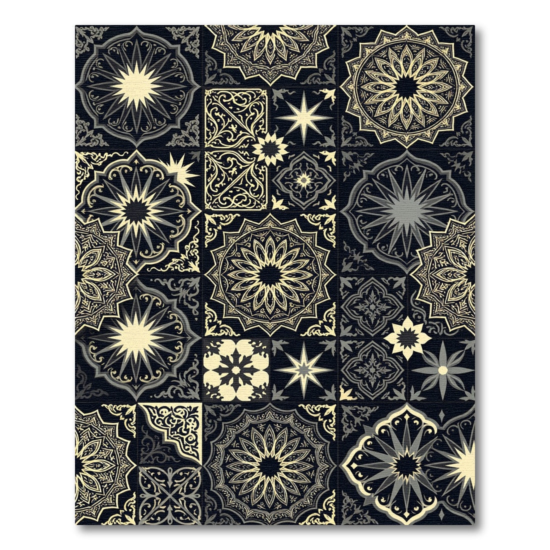 Black Yellow Medallion Tile Assortment Rug