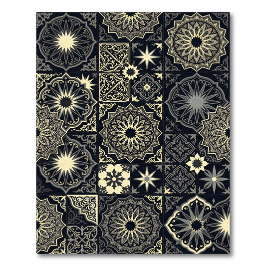 Black Yellow Medallion Tile Assortment Rug