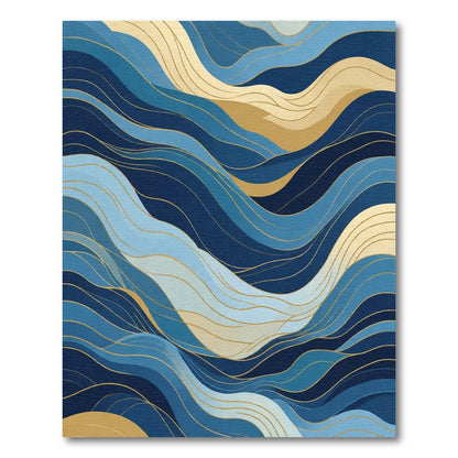 Deep Blue Gold Flowing Wave Rug