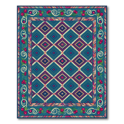 Cherry Border Teal Geometric Area Rug