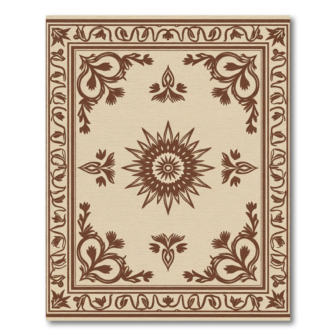 Brown Floral Sunburst Medallion Beige Rug