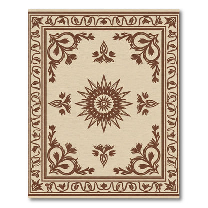 Brown Floral Sunburst Medallion Beige Rug