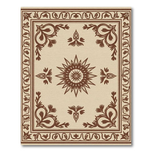 Brown Floral Sunburst Medallion Beige Rug