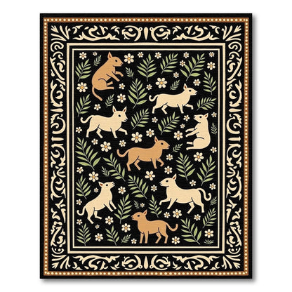 Rustic Dogs and Flowers Black Tapestry Rug