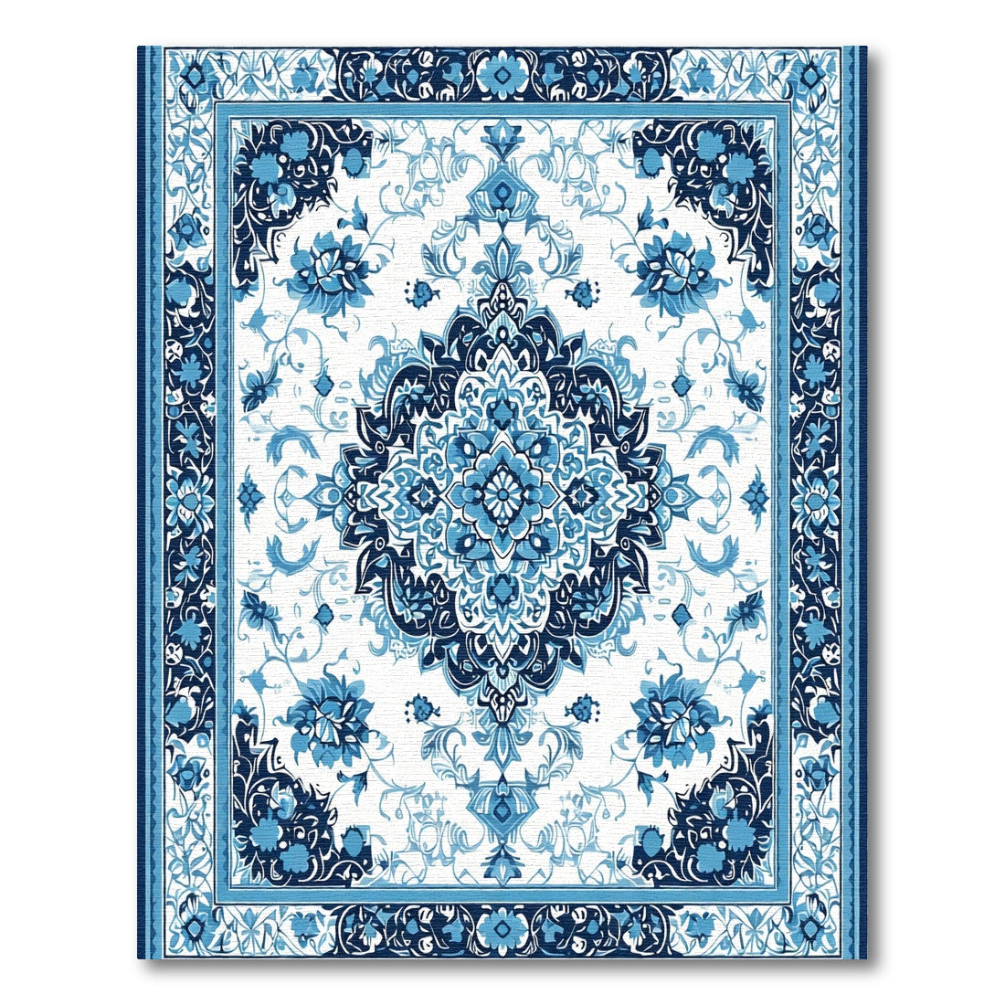 Blue Intricate Floral Medallion Rug
