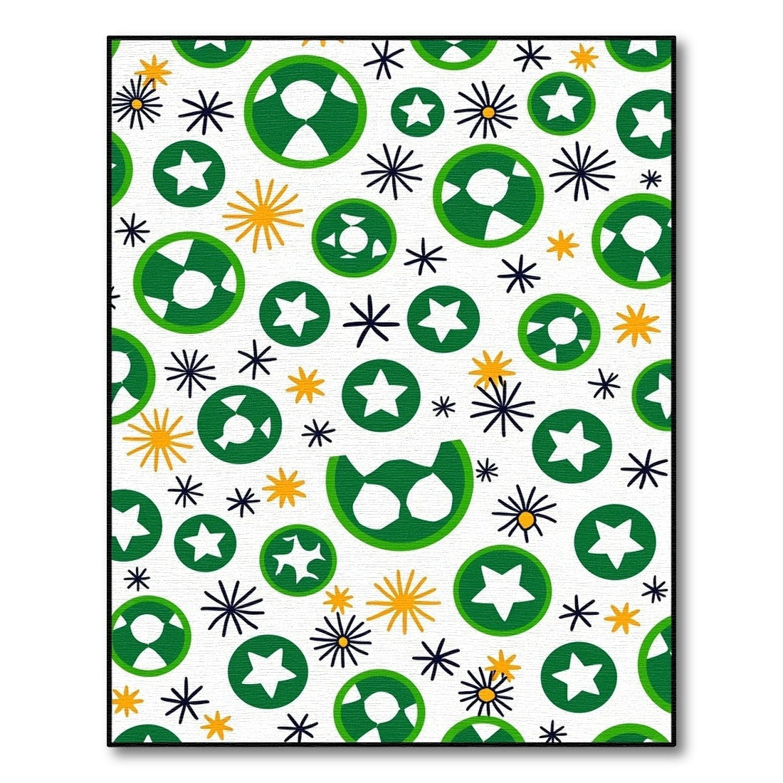 Green White Orange Starburst Circles Rug