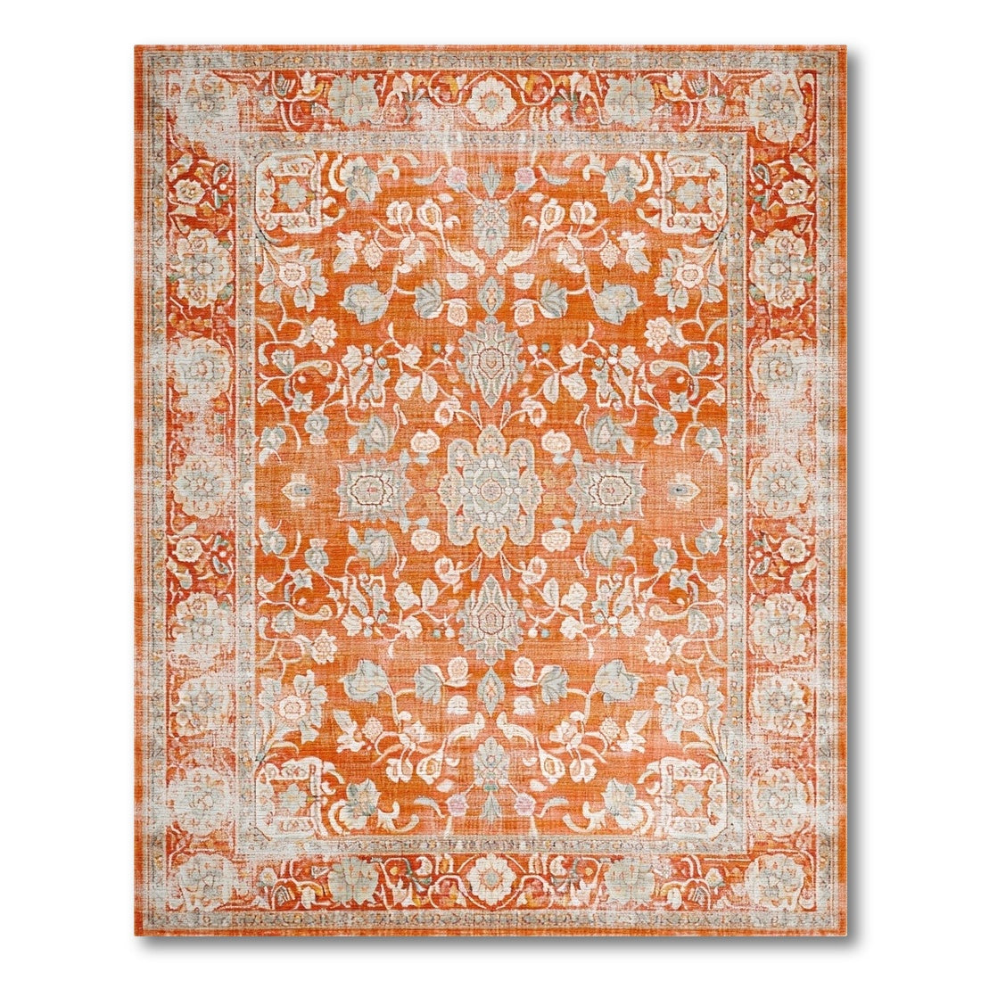 Orange Floral Vintage Area Rug