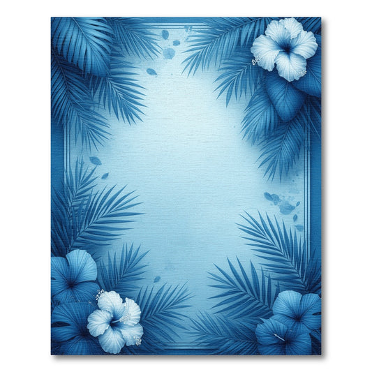 Blue Palm Leaf Hibiscus Area Rug