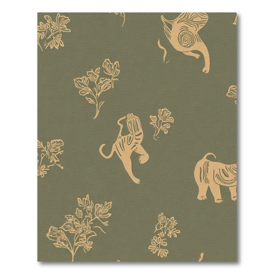 Golden Elephant Tiger Floral Forest Rug