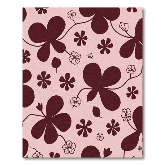 Whimsical Burgundy Floral Clover Rug