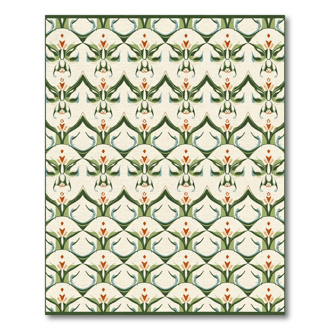 Green Orange Cream Art Deco Scallop Rug
