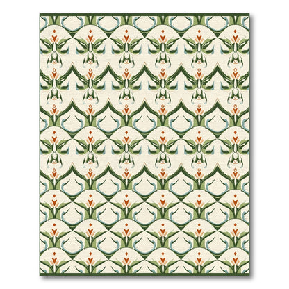 Green Orange Cream Art Deco Scallop Rug