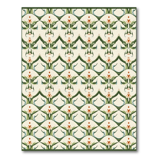 Green Orange Cream Art Deco Scallop Rug