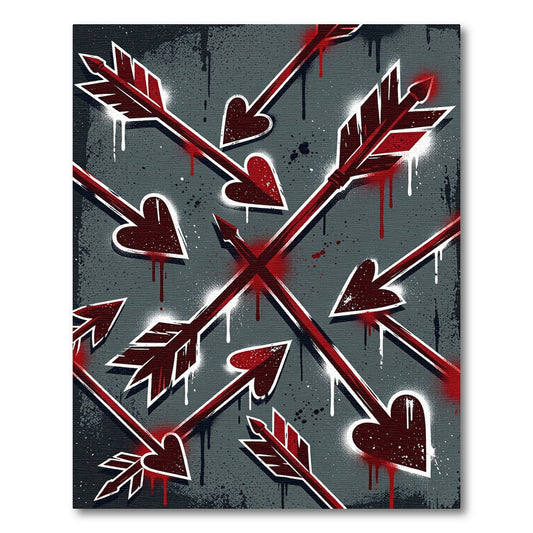 Crimson Heart Arrows Graffiti Rug