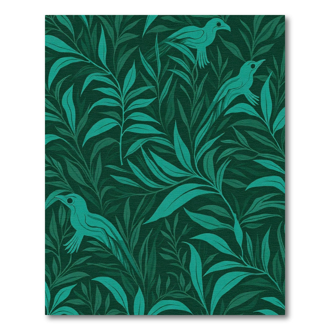 Teal Birds Lush Emerald Foliage Rug