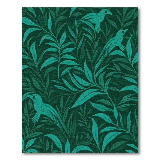 Teal Birds Lush Emerald Foliage Rug