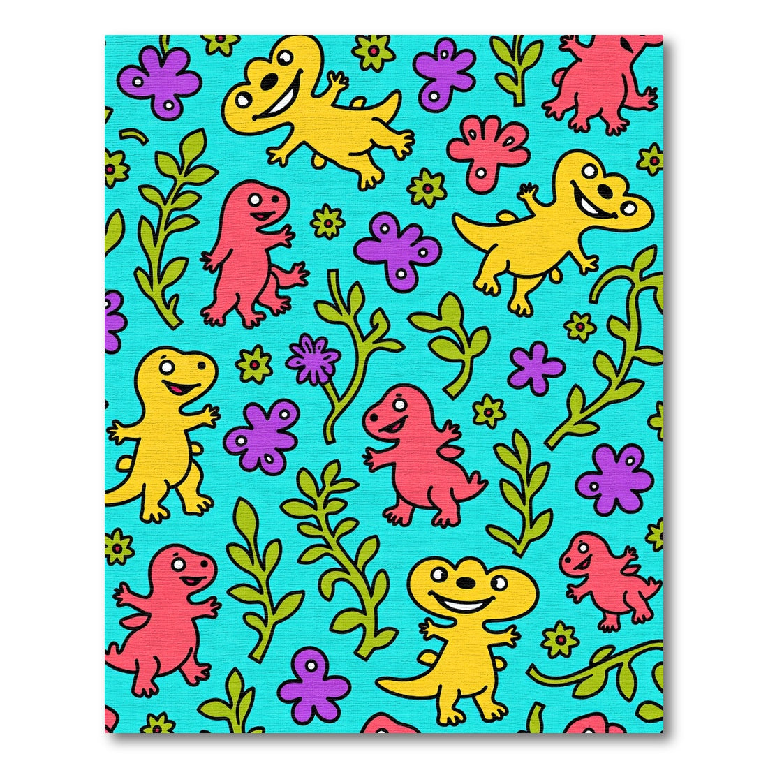 Whimsical Dinosaur Floral Garden Rug