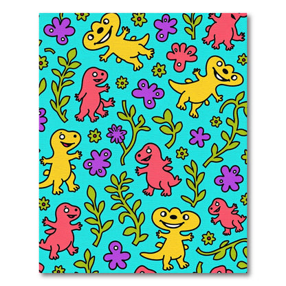Whimsical Dinosaur Floral Garden Rug