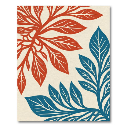 Red Blue Leafy Branch Art Rug