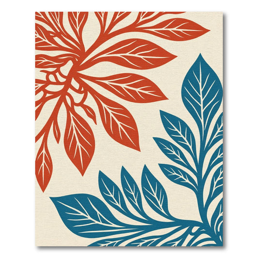 Red Blue Leafy Branch Art Rug