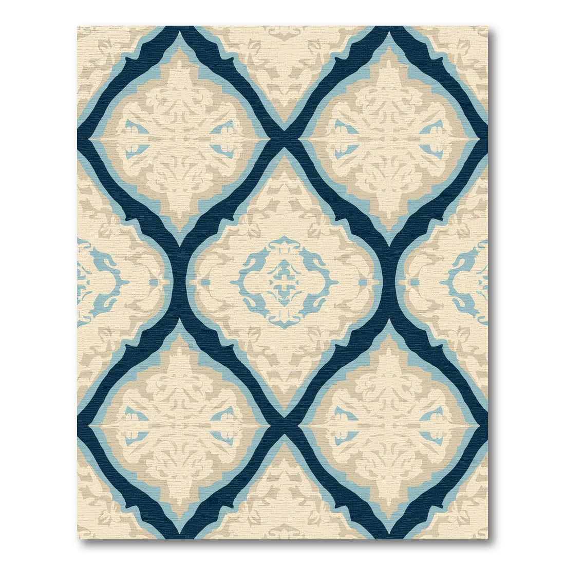 Navy Blue Cream White Arabesque Medallion Rug