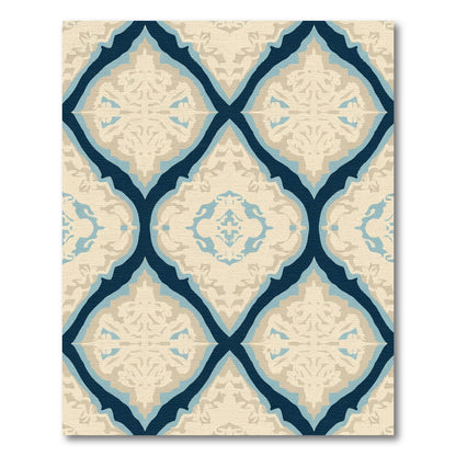 Navy Blue Cream White Arabesque Medallion Rug