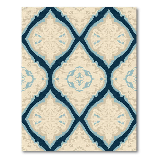 Navy Blue Cream White Arabesque Medallion Rug